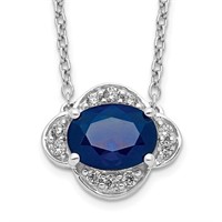 14k White Gold Diamond and Oval Sapphire Necklace