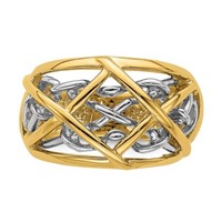 14k Two-Tone Criss Cross Vine Wide Band Ring