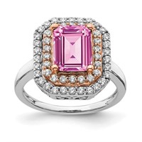Pink Sapphire Lab Diamond Double Halo Ring 14k
