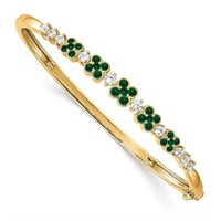 14k Gold Emerald and Diamond Hinged Bangle
