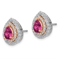 14k Two Tone Pink Sapphire & Diamond Earrings