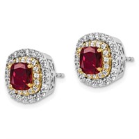 14k Two Tone Diamond Ruby Halo Earrings