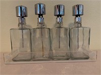 MCM Etched Liquor Dispensers Set Of 4 W/ Tray