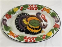 Vintage Enamelware Metal Platter Serving Turkey