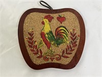 Wood and cork wall hanging with rooster pattern
