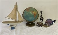 Globe, Wooden Ship, & Figurines