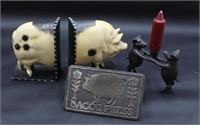 Metal Pig Bookends & Bacon Press