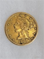 1887 S $5 Gold Coin, NO SHIPPING