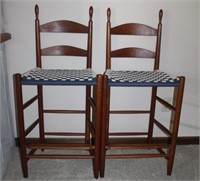Pair of Wooden Bar Stools w/ Woven Seats