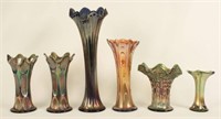 Five Fenton and Dugan Carnival Glass Vases