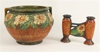 Roseville Pottery Dahlrose Jardiniere & Bud Vase