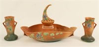 Roseville Pottery Columbine Bowl, Vases & Frog