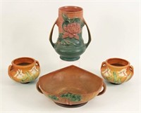Roseville Fuschia Bowl, Water Lily Vase, Iris Vase