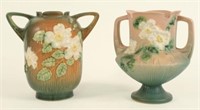 Two Roseville White Rose Vases