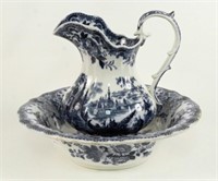 Middleport Pottery Nankin Flow Blue Pitcher & Bowl