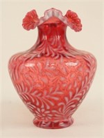 Fenton Cranberry Opalescent Daisy & Fern Vase
