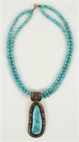 Navajo Signed VM Turquoise & Sterling Necklace