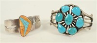 Two Indian Silver Bracelets with Turquoise