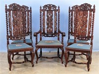 5 Tall Back Carved Mahogany 19th C Dining Chairs