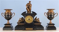 19th C. Greek Revival Clock Set w/ Alexander