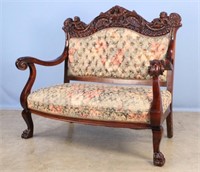 Rococo Revival Highly Carved Settee w/ Claw Feet