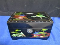Black Lacquer Musical Jewelry Box Inlayed