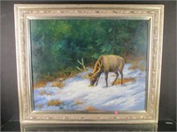 "Grazing in the snow" painting