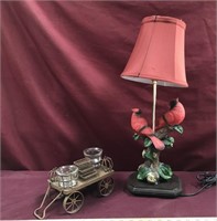 Cardinal Lamp & Vintage Metal Cart Candleholder