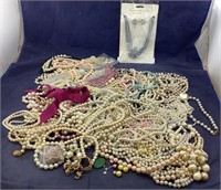 Huge Lot Of Assorted Costume Jewelry Pearl Pieces