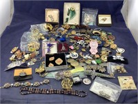 Lg Lot Of Mostly Vintage Pins + Bag of Earrings