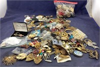 Lg Lot Of Mostly Vintage Pins & Bag Of Earrings