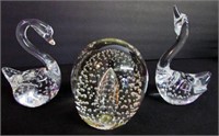 Controlled Bubble Swans & Pilgrim paperweight,more