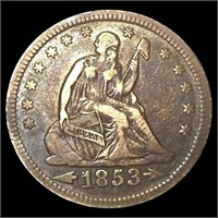 1853 Arws & Rays Seated Liberty Quarter NEARLY