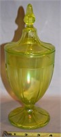 Fenton Iridized Vaseline Glass Apothecary Jar &lid