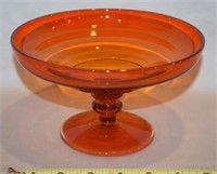 MidCentury Amberina Glass Footed Compote 7"d