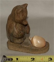 Vintage carved stone Bear w/ Hedgehog figure