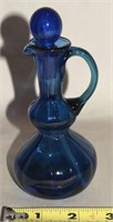 Vintage Cobalt Blue Glass Cruet w/ Stopper 5.25"