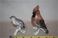 (2) Vtg Porcelain Birds Mockingbird & Waxwing
