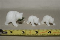 (3) Carved White Marble Bear Figures w/ (1) Fish