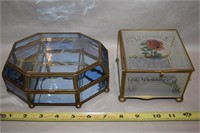 (2) Vintage Glass & Brass Jewelry Boxes 1- Musical