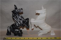 Pair carved stone Unicorn Bookends black & White