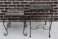 (2) Mirrored Top Wrought Iron Accent Tables