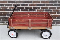 Vintage Little Red Wooden Wagon 40" L Total