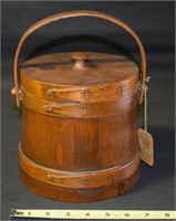 Vtg Primitive Ma Leck Wood Handled Firkin Bucket