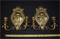 Pair Fritz Brass Pictorial 2-light Wall Sconces