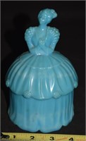Akro Agate Blue Slag Glass Colonial Lady Jar
