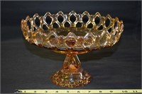 Vintage Amber Glass Lattice 10"w Cake Plate