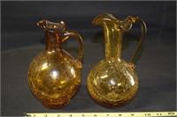 (2) Larger 8.25" tall Amber Crackle Glass Pitchers