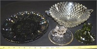 (4) Vtg Glass pcs: Carnival Egg Plate/diamond bowl