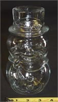 Vtg Libbey Clear Glass Snowman Lidded Jar